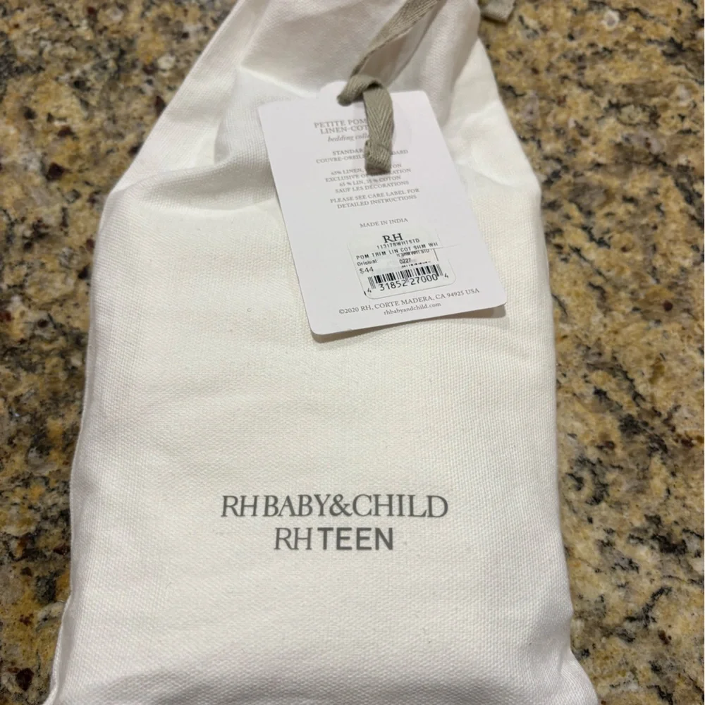 RH NWT baby & teen petite pompom linen cotton standard sham -white